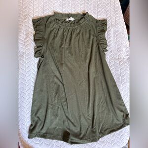 Olive Green Ruffle Sleeve Women's Top